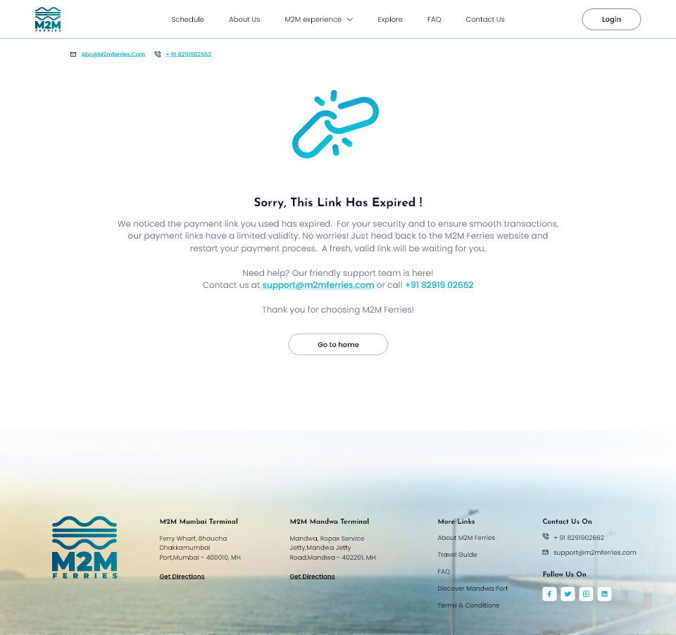 Mockup showing broken link error